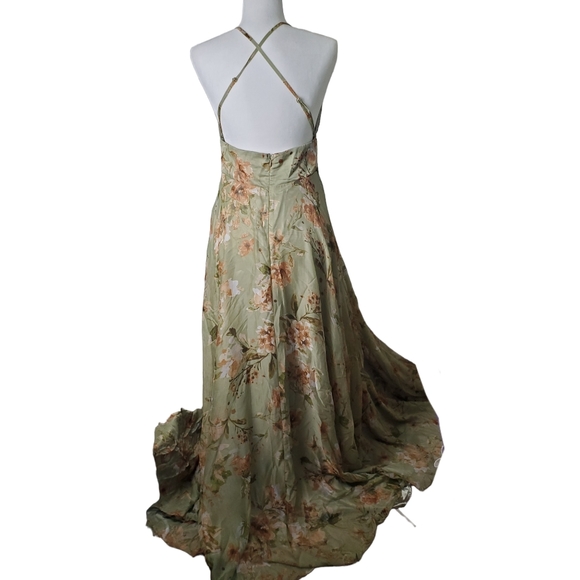 New Lulu's Mood of the Night Sage Green Floral Print Maxi Dress Size M - Picture 2 of 12